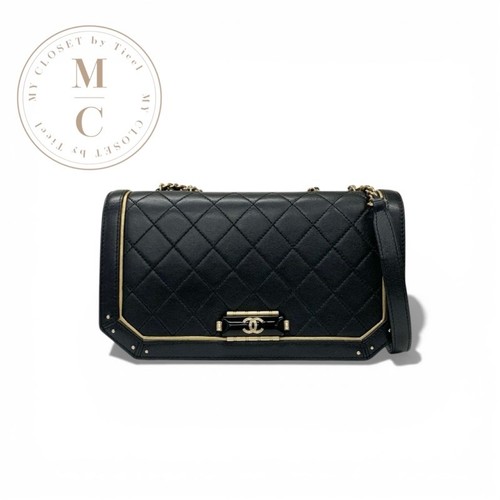 CHANEL Bag Shoulder Bag Black Gold Matelass Single Flap Coco Mark Chain from Jap