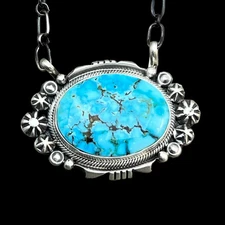 18" Kingman Spiderweb Turquoise Necklace Sterling silver Navajo Daniel Benally