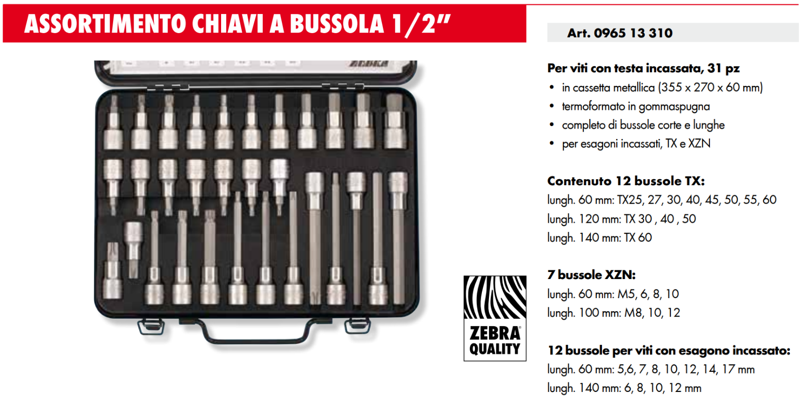 Assortimento Di Chiavi A Bussola A Percussione Da 1/2" 12 Pz