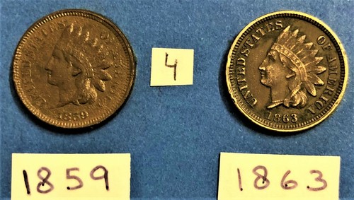 INDIAN HEAD CENTS / PENNY 1859, AND 1863 COINS SHOW LIBERTY ON THE BAND #4