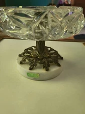 Vtg Crystal Marble Pedestal Ashtray Compote Bowl Trinket Italy 6" Hollywood Glam