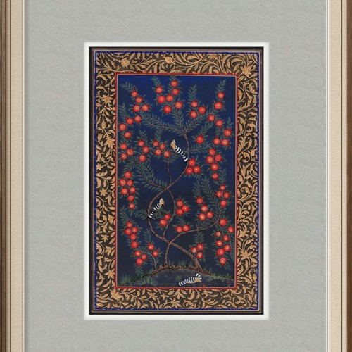Tree of Paradise-Hoopoe Miniature Bird Painting on Fine Black Paper Matted 2015 - Picture 3 of 8