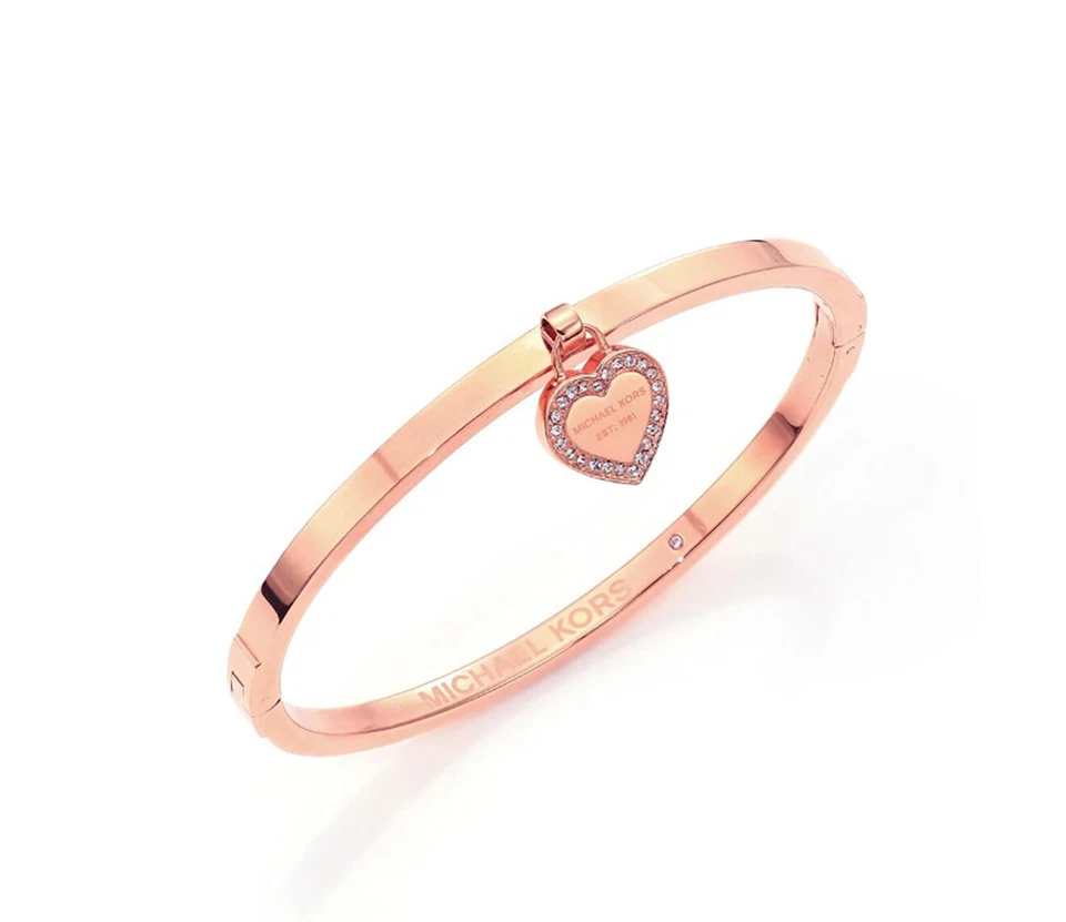 NUEVO BRAZALETE BRAZALETE 100 % marca Michael Kors oro rosa logotipo pavé corazón dije Foto 3 de 4
