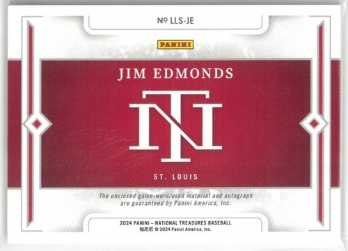 2024 Panini National Treasures Baseball JIM EDMONDS #08/10 PATCH AUTO GAME USED - Picture 2 of 2