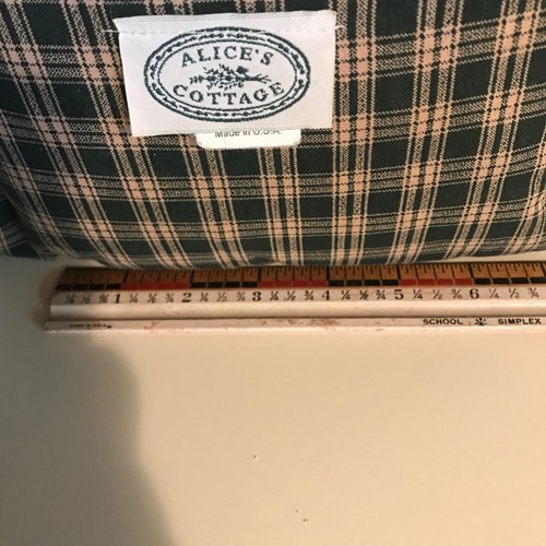 Alice's Cottage Prim 8"x 8" Pillow Green Check Cotton Square Stamped Basket Farm - Picture 5 of 12
