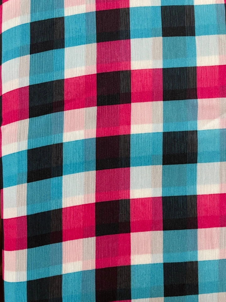 Fabric Lot 4 Yards 27 Inches 56 W Apparel Check Plaid Pink Aqua Black White - Image 2 of 4