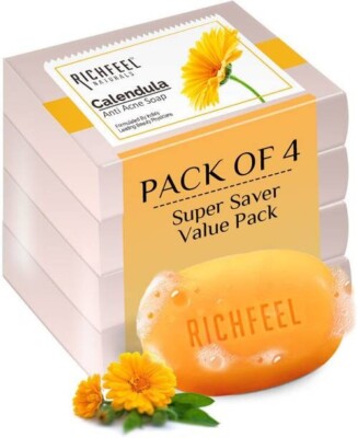 RICHFEEL Calendula Anti-Acne Soap For Acne skin & Blemishes (4 x 18.75 g)