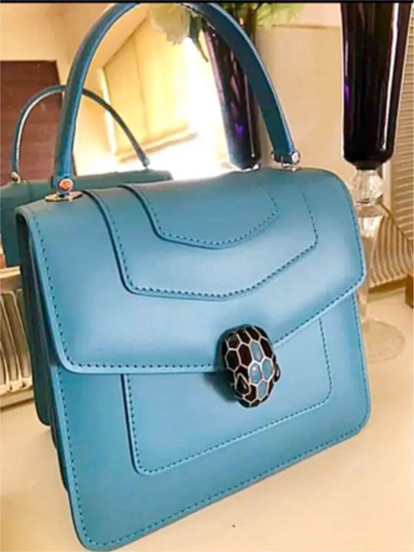 Bvlgari Karung Leather Serpenti Forever Top Handle Bag In Blue