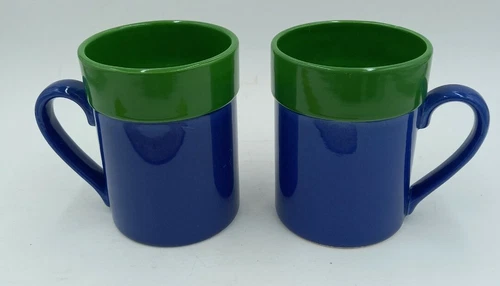 2 Vtg Fitz & Floyd Blue/Green Mug Cup Coffee Tea FF 