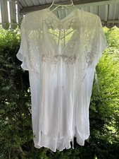 VTG Women s S/M Linea Donatella Lingerie 2 Piece Set White Chiffon Lace Bead NWT