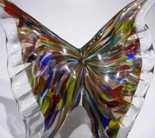 HAND BLOWN GLASS ART BUTTERFLY SCULPTURE, RAINBOW COLORS, DIRWOOD, n3928