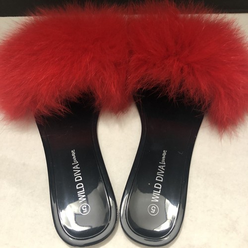 Red Fuzzy Fluffy Faux Fur Slides Slippers Flat Sandals Open Toe Slip On Shoes - Picture 5 of 10