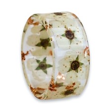 Resin Ring with Ivory Spiraea Flowers and Gold Flakes