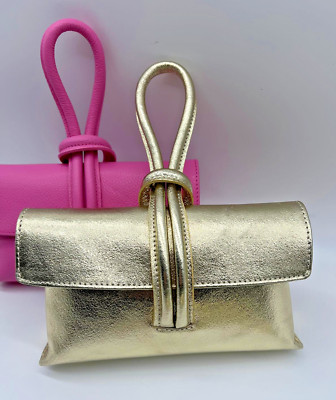 Tasche Clutch Bag Mini Damen Mädchen Knoten Gold Bunt Echtleder Hand Umhängetasche