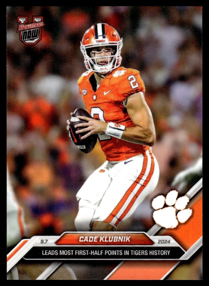 Cade Klubnik Points Record 2024 Bowman U Now #12 Clemson Tigers