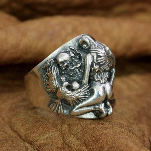 925 Sterlingsilber Sexy Mädchen Totenkopf Ring Herren Biker Rock Ring TA258A US-Größe 12 - Bild 2 von 12