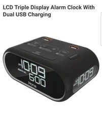 NEW MODEL!!  clock LCD Triple Display Alarm Clock With Dual USB Charging
