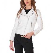 Damen weiße Jacke Biker Motorrad 100% echtes Lammleder Lederjacke Mantel