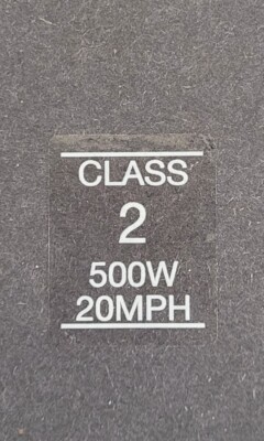 CLASS 2 500W Classification Sticker Ebike E Scooter (2 Stickers) - Clear