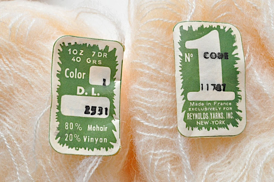 124g Lot 3 Cakes Cream Ivory Reynolds No. 1 Mohair Blend Yarn France Ball VTG - Image 3 of 4