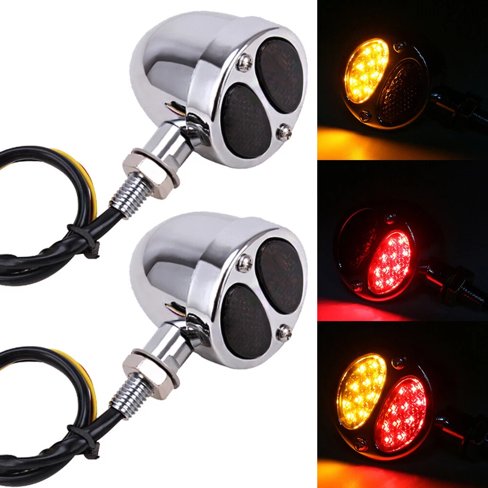 For Yamaha V Star 650 950 Chrome Motorcycle LED Blinker Brake Turn Signals Light - Image 3 of 4