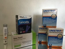 UNISTRIP Blood Glucose 150 Test Strips, 100 Alcohol Pads, 100 Lancet EXP 11/2026