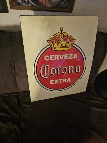 Vintage Cerveza Corona Extra Beer Metal Sign 26x21 Embossed vintage bar pub pool