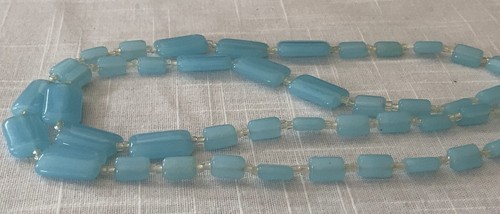VINTAGE MIRIAM HASKELL BLUE GLASS BEAD NECKLACE Designer Signed On Tag & Clasp