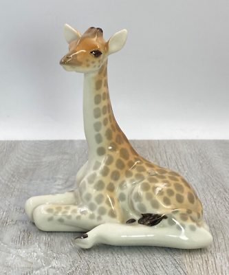 Vintage Figurine Sitting Giraffe LFZ Lomonosov Porcelain Soviet