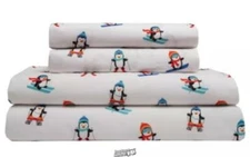 Holly Jolly Microfiber Skiing Penguins Sheets Queen Pillowcase Holiday Christmas