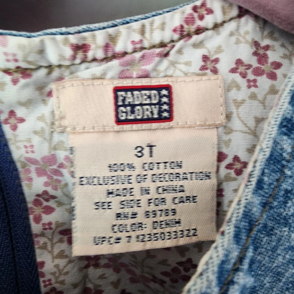 Vintage 90s Y2k Faded Glory Pink Heart Denim Dress Baby Girl Toddler 3T - Image 4 of 4
