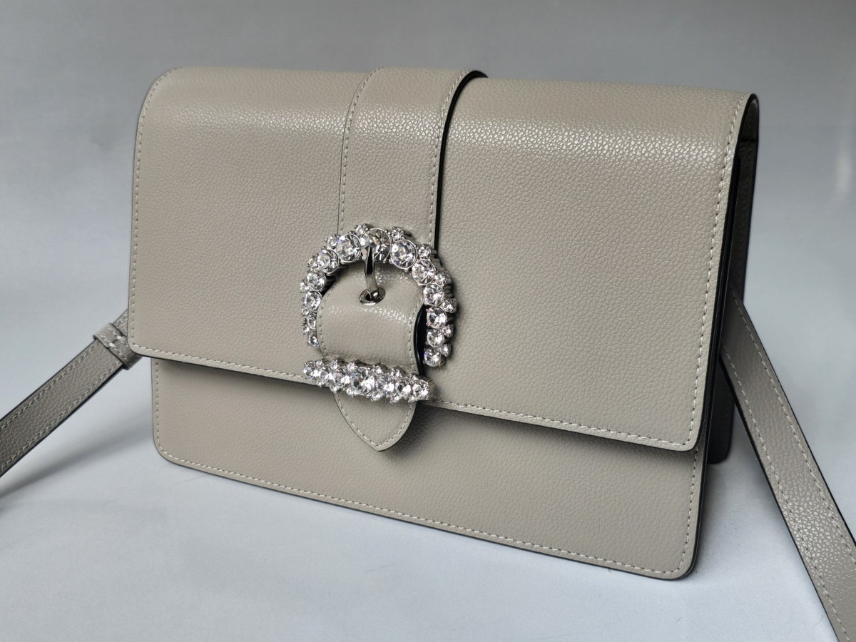 Jimmy Choo Cheri XB/M Crossbody Handbag Taupe Gray Leather Jeweled