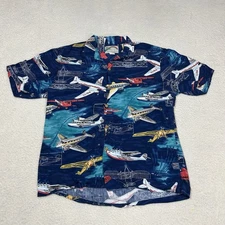 Vtg Paradise Found Hawaiian Shirt Mens Sz Medium Button All Over Plane Airplane