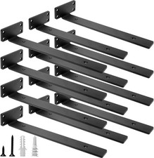 12 Pack 12-Inch Heavy Duty Iron L Floating Shelf Brackets, Black Metal