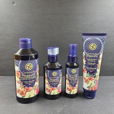 4 Pc Set Yves Rocher Grenade Magnolia Pomegranate Scrub Body Mist Gel Soap