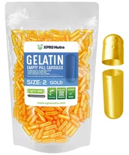 XPRS Nutra Size 2 Gold Empty Gelatin Capsules Gelcaps Kosher Caps Pills
