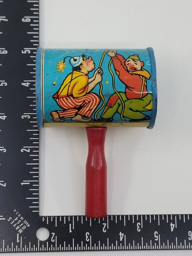 Vintage Metal Tin Litho Halloween New Years Noise Maker Toy Clowns Animals USA - Picture 4 of 4