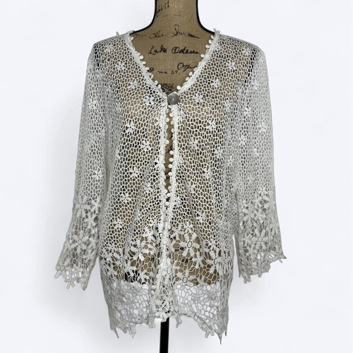 Top cardigan Vasna floreale all'uncinetto taglia 2x bianco pizzo boho spiaggia vacanze festival