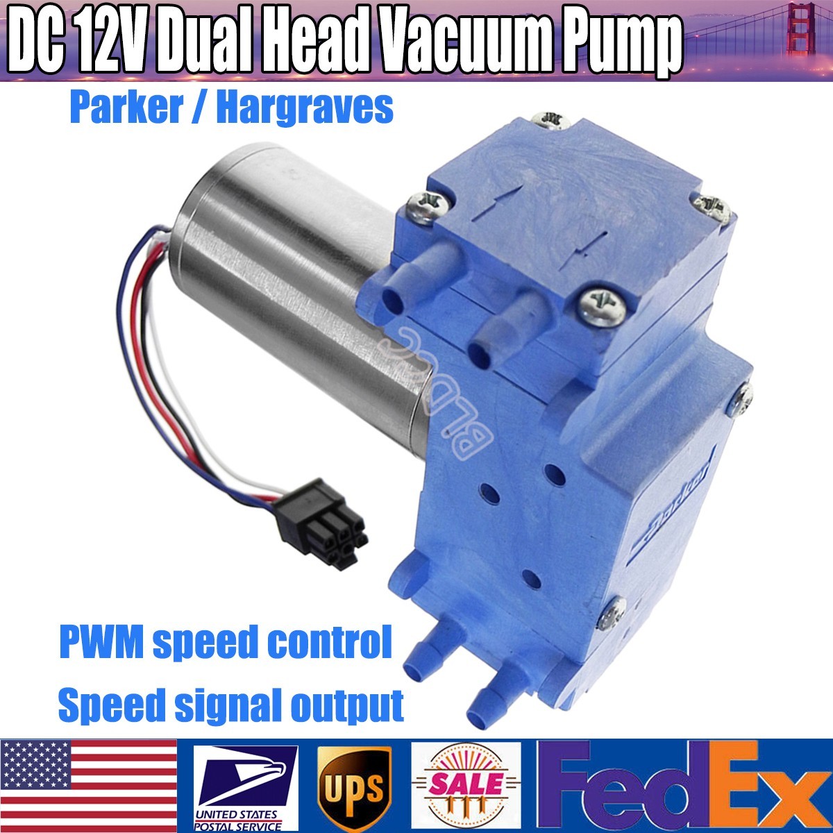 Parker / Hargraves Dual Head Air Pump DC12V Diaphragm Pump Brushless Vacuum Pump