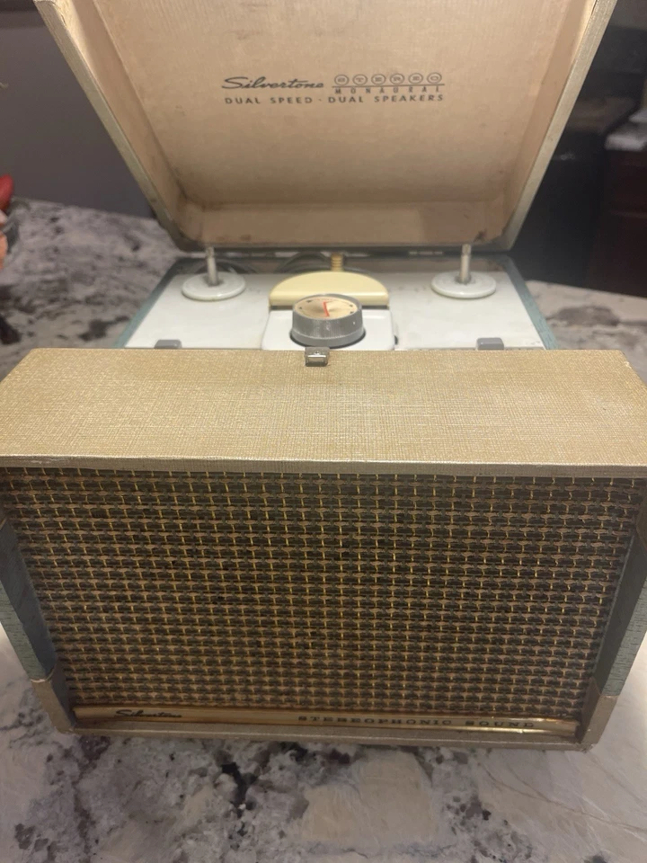 Grabadora de cinta de carrete a carrete Silvertone MODELO 232 portátil de colección piezas de altavoz doble Foto 3 de 4