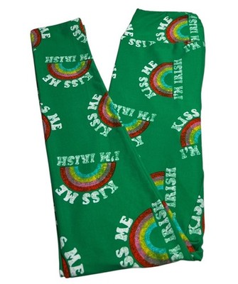 Lularoe Leggings OS One Size Patrick Green Shamrock KISS ME Clover Irish Lucky