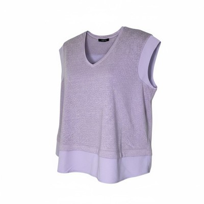 NWT Violeta by Mango Womens Lavender Linen Blend Tee Shirt XL Lightweight