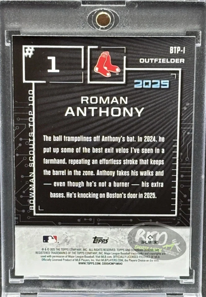 Roman Anthony RARE ROOKIE REFRACTOR BOWMAN #1 PROSPECT INVESTMENT CARD SSP MINT - Image 2 of 4