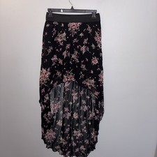 Vintage 90  s Black Pink Floral Skirt High Low Boho Whimsigoth Fairycore Size S