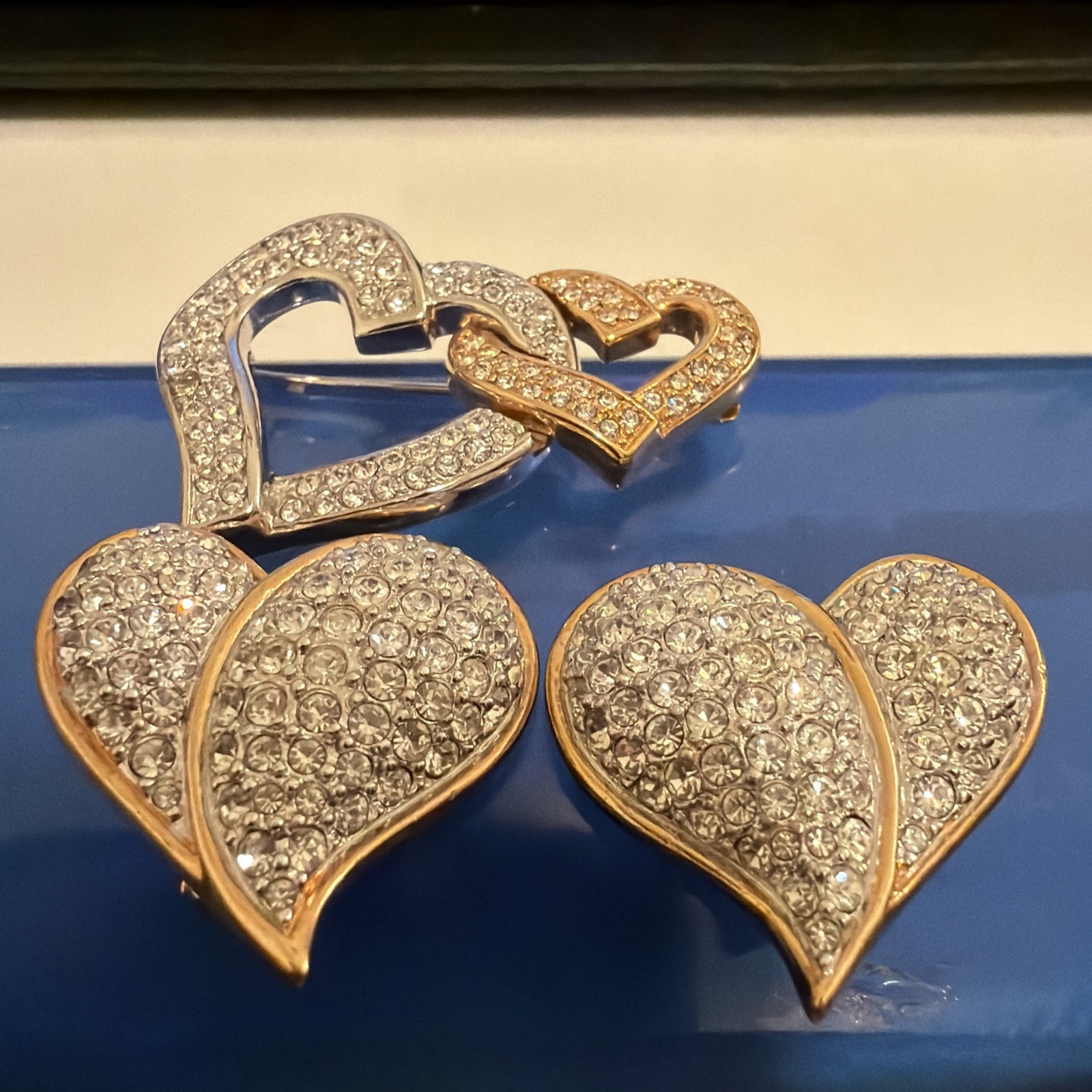 Swarovski Hallmarked Interlocking Pave Brooch & H… - image 3