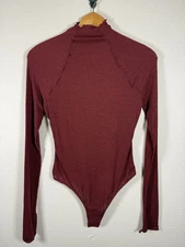 Free People Cranberry Red Maroon Long Sleeve Bodysuit Lettuce Hem Mock Neck S