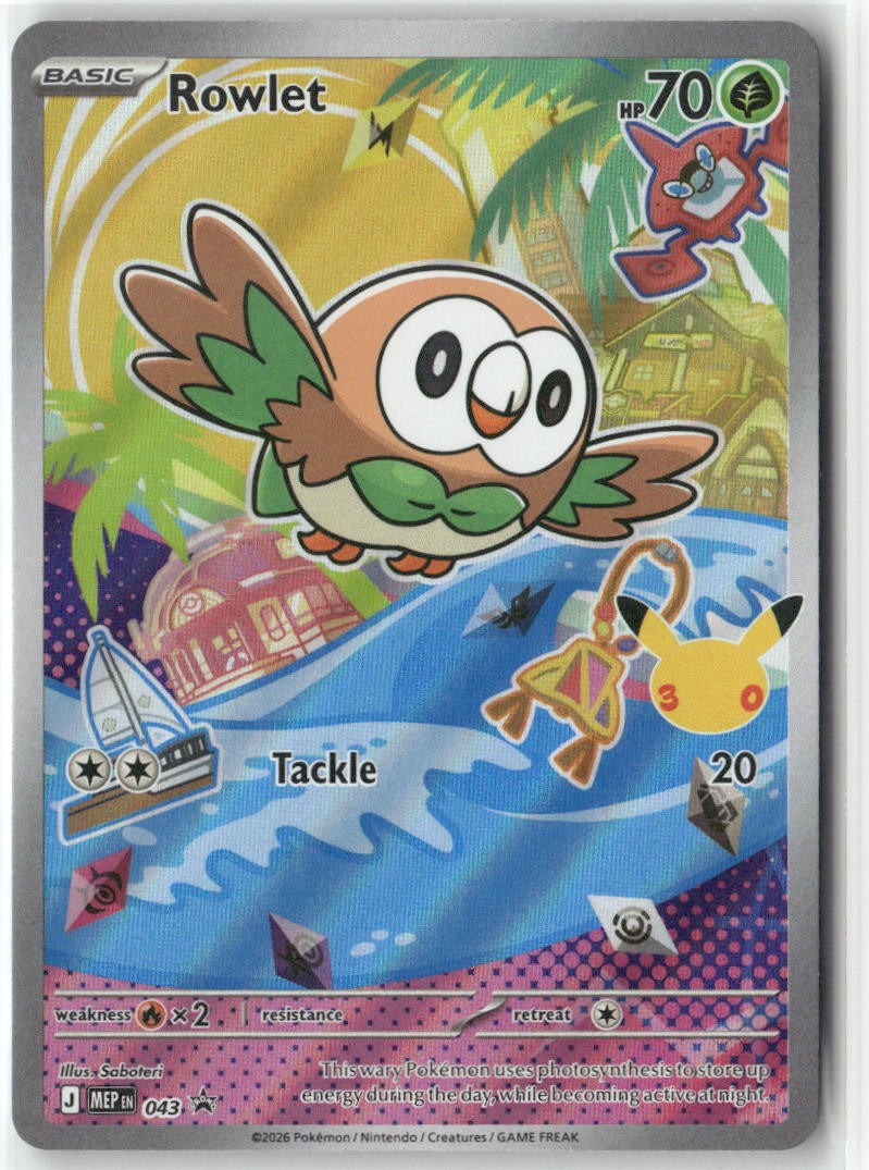 Rowlet 043 Holo Promo ME: Mega Evolution Promo Pokemon Holo Near Mint