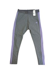 Adidas Tights Womens 3X Gray Purple Essentials 3-Stripes HZ2272 NWT Lounge