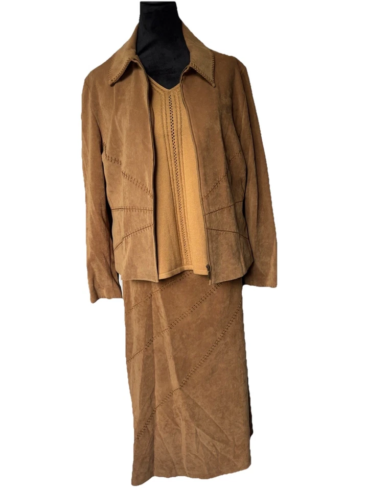 Norton McNaughton 3 piezas Gamuza Cremallera Completa Chaqueta Cosida Falda Blusa De Colección Elastizada 12P Foto 3 de 4