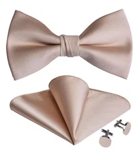 Men's Solid Color Pre-Tied Bow Tie Pocket Square Cufflink Set in Box